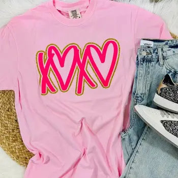 XOXO Heart Puff-Glitter Tee