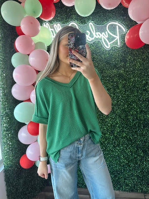 Corded Kelly Green Top