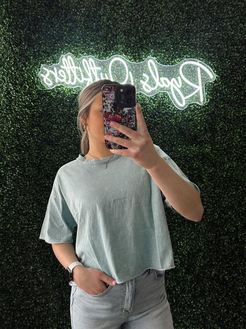 Denim Acid Washed Cropped Tee