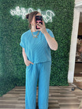 Blue Corded Pants Set