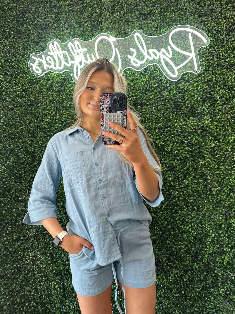 Cotton Gauze Faded Denim Top