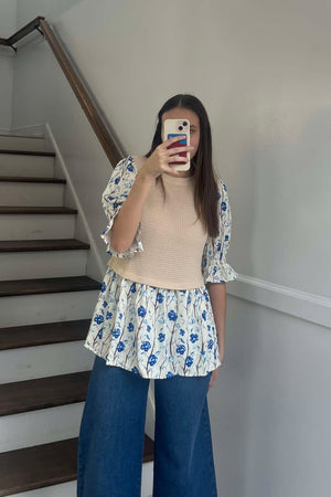 Waffle Knit Floral Blouse