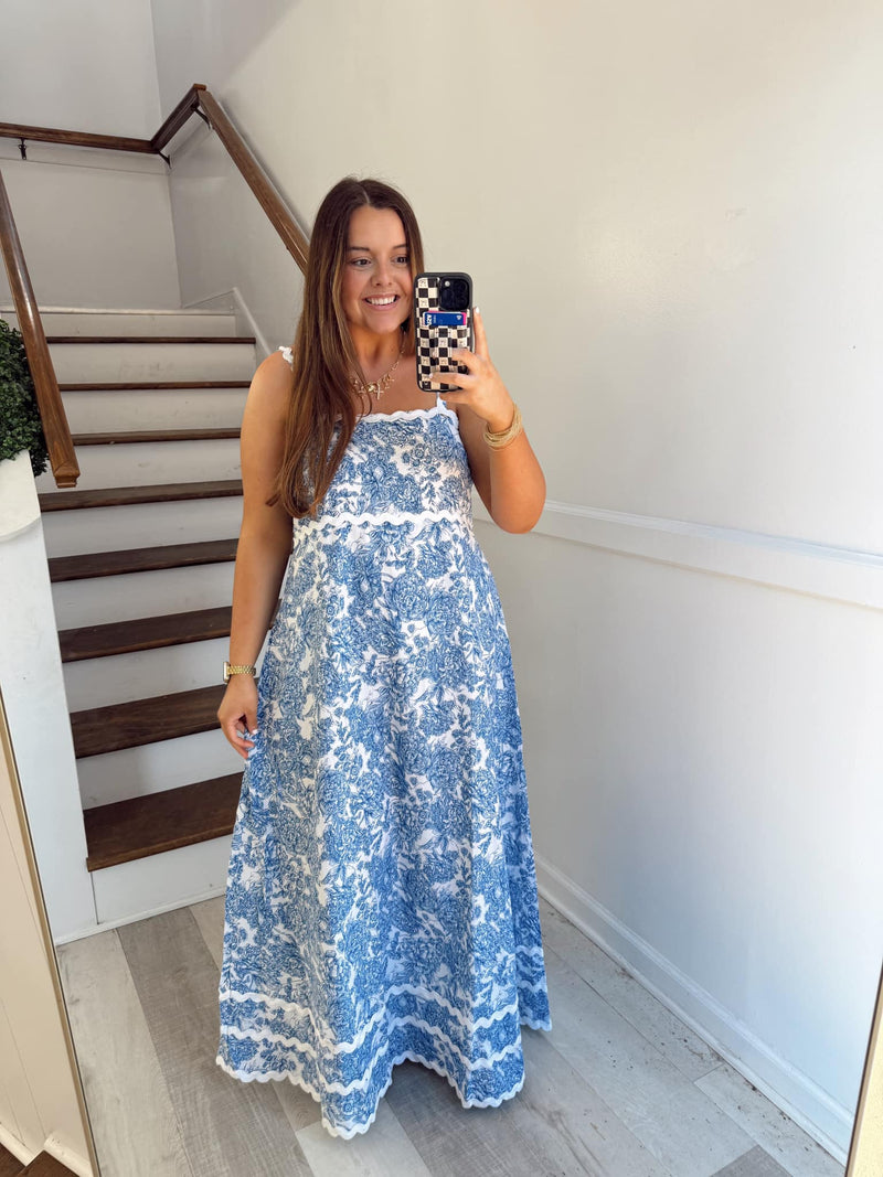 Scalloped Blue & White Maxi
