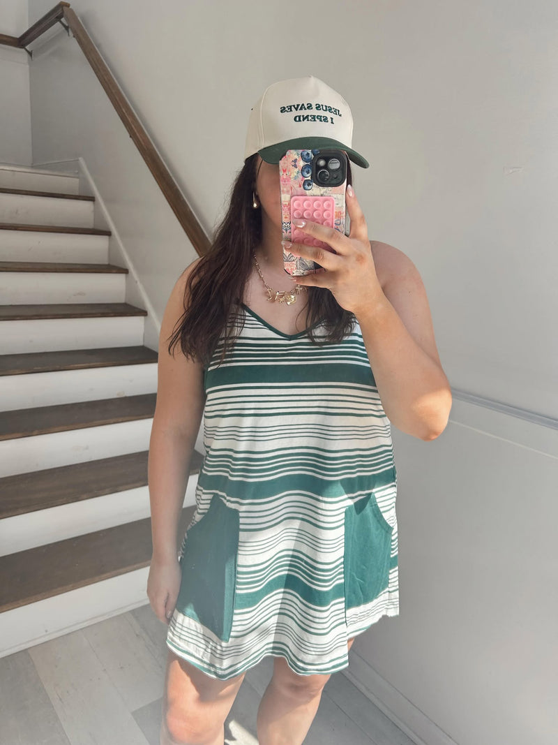Striped Tank Romper Dress in Forrest