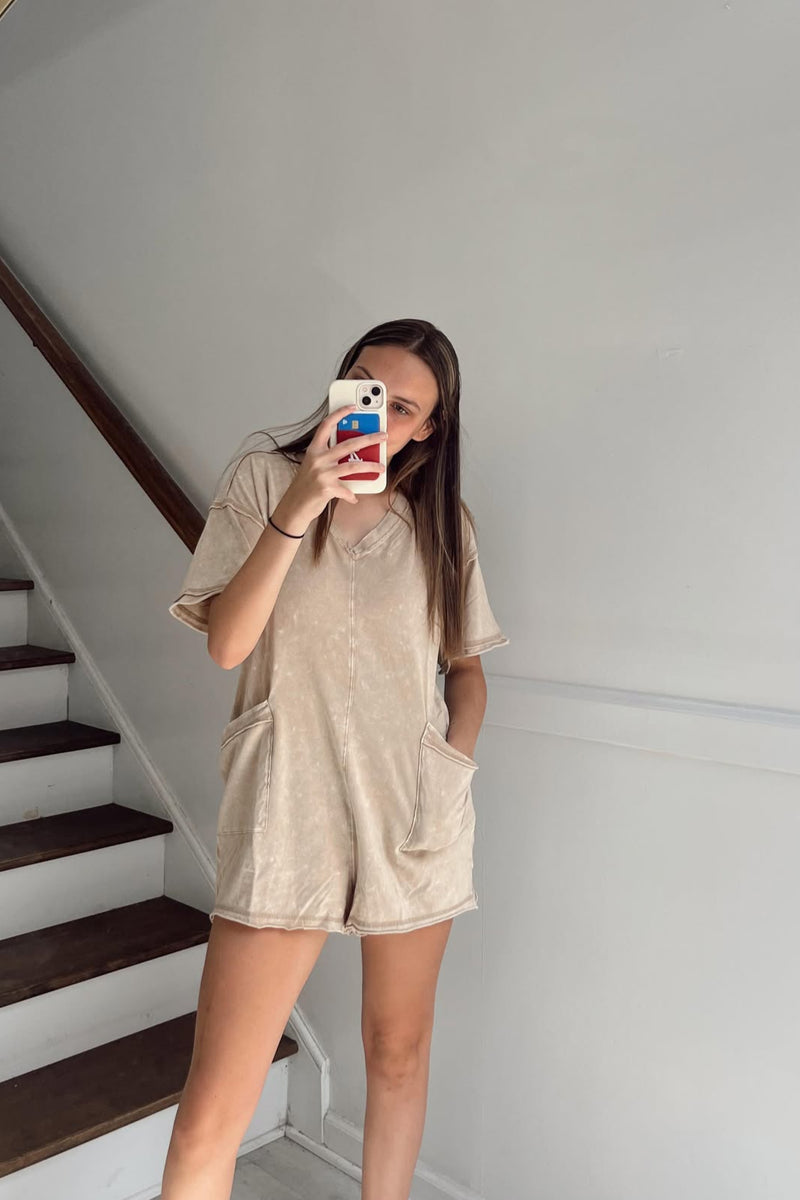 Mocha Mineral Washed Tee Romper