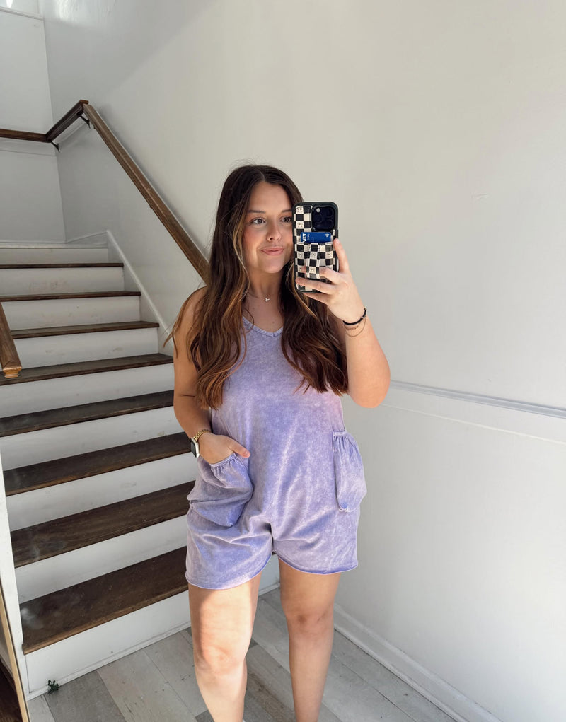 Lilac Acid Washed Tank Romper