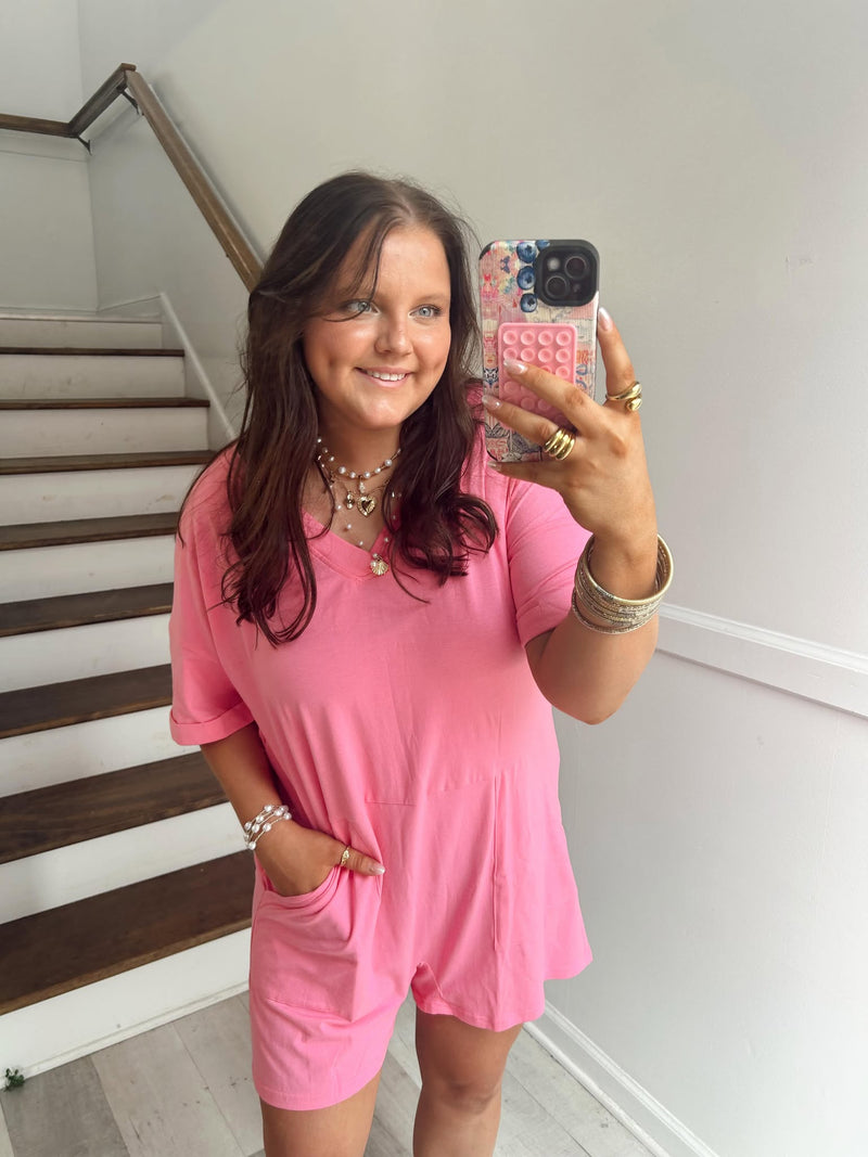 Pink Oversized Tee Romper