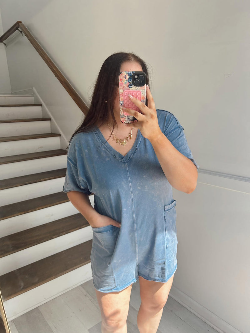 Ocean Blue Mineral Washed Tee Romper