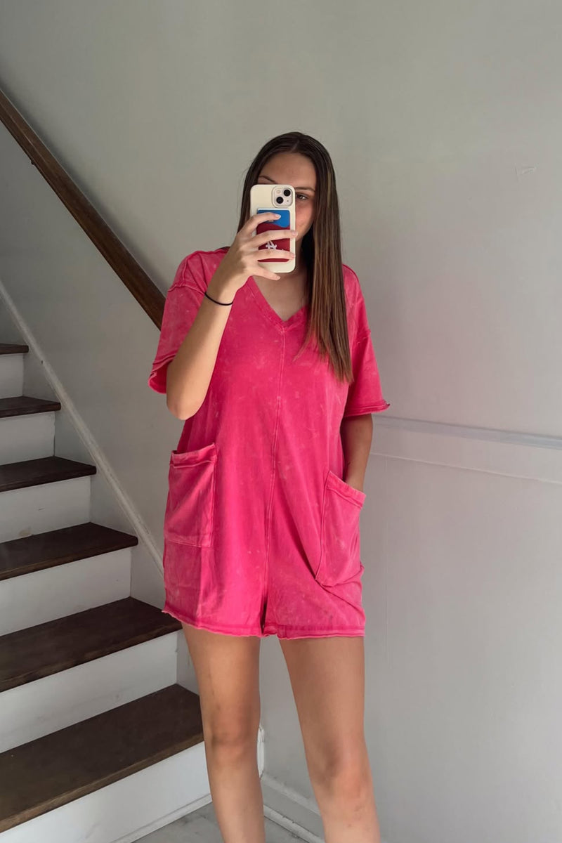 Magenta Mineral Washed Tee Romper
