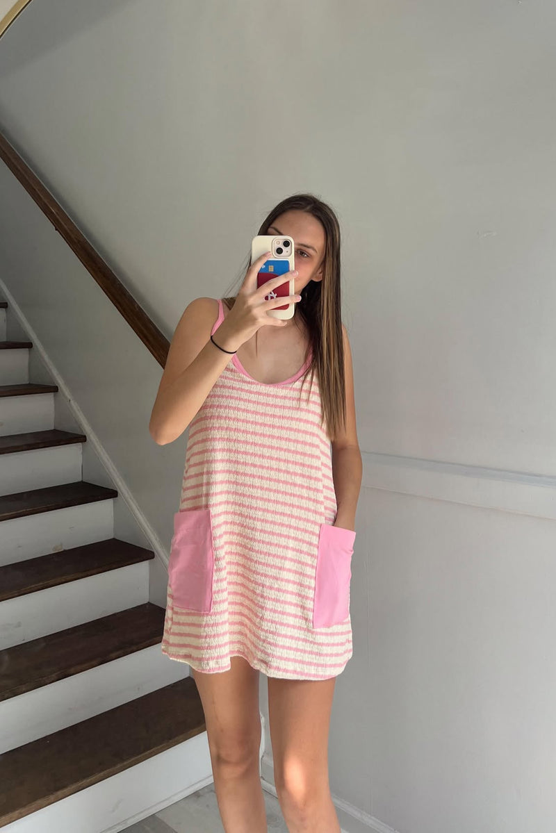 Pink Striped Tank Romper Dress