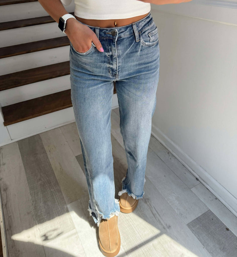 Asymmetrical Distressed Straight Fit Jeans