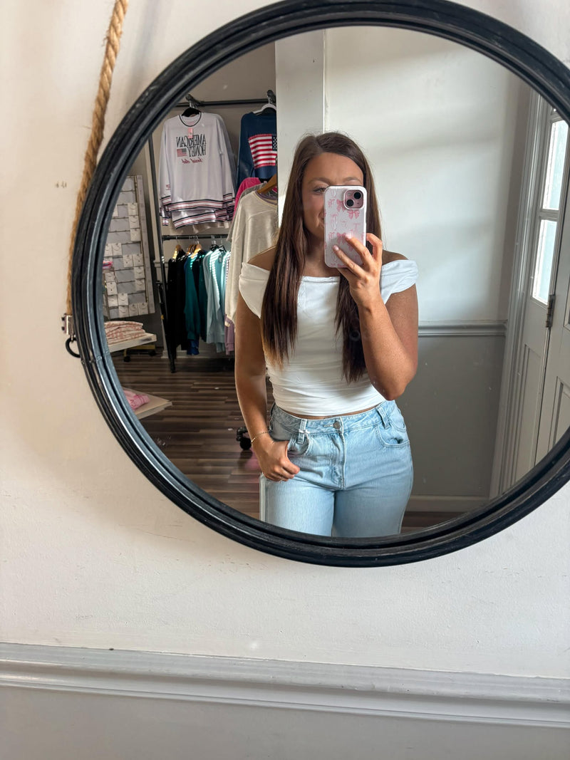 Cream off the Shoulder Ruched Top