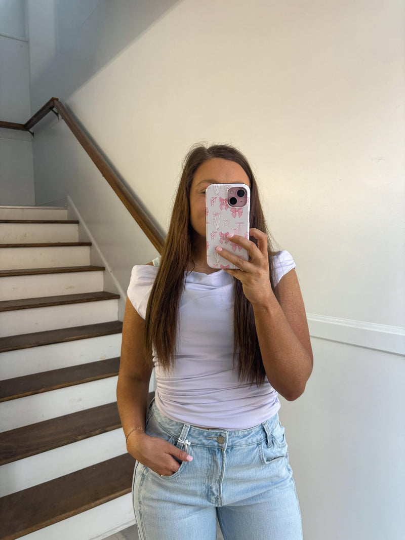 Lavender off the Shoulder Ruched Top