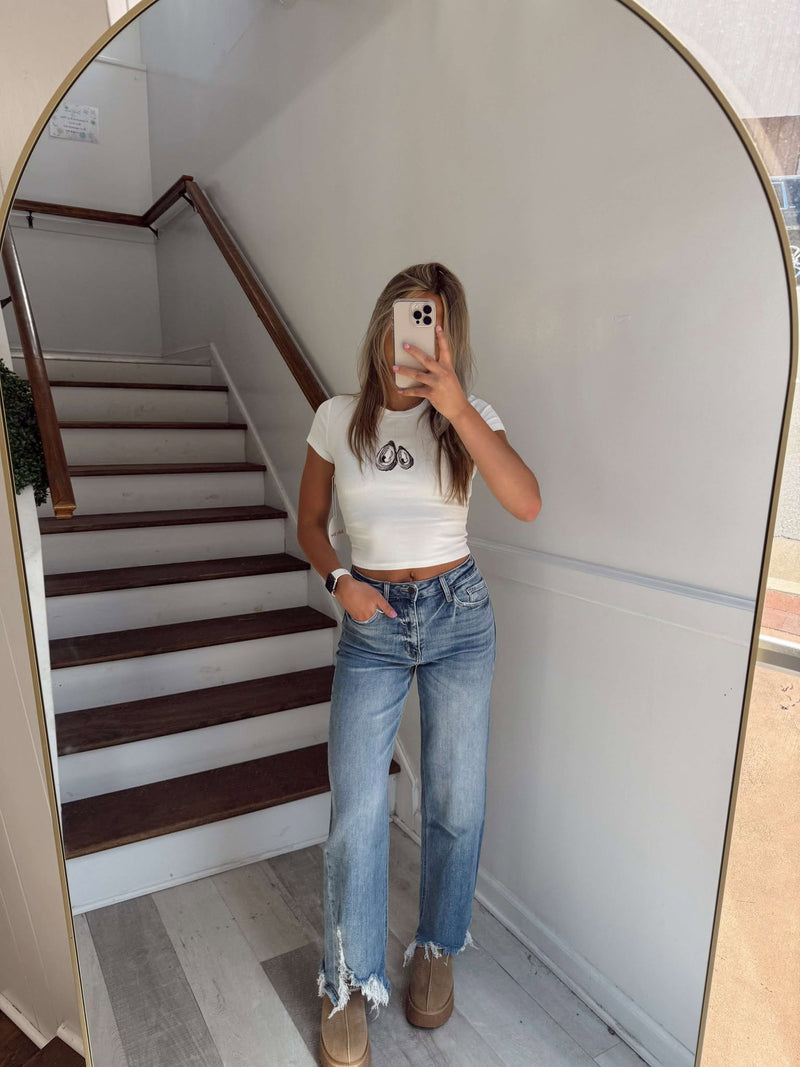 Asymmetrical Distressed Straight Fit Jeans