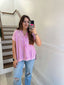 fuchsia double gauze button neck top