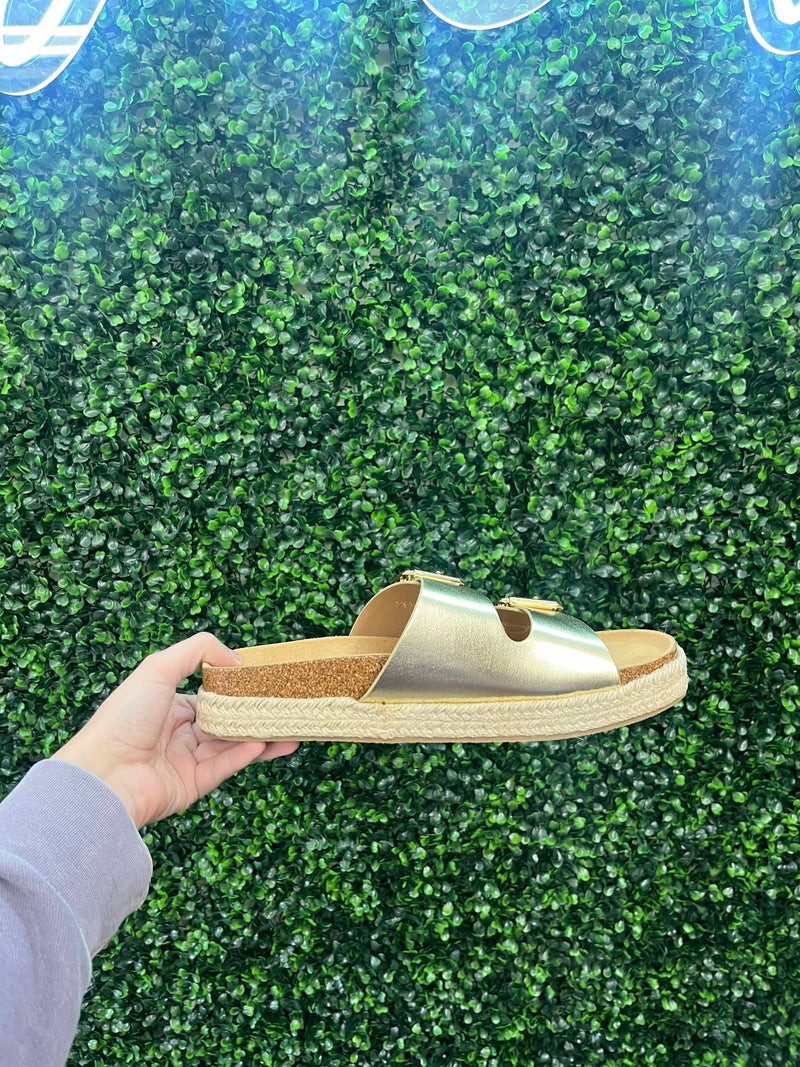 Double Thick Buckle Strap Cork Sandal