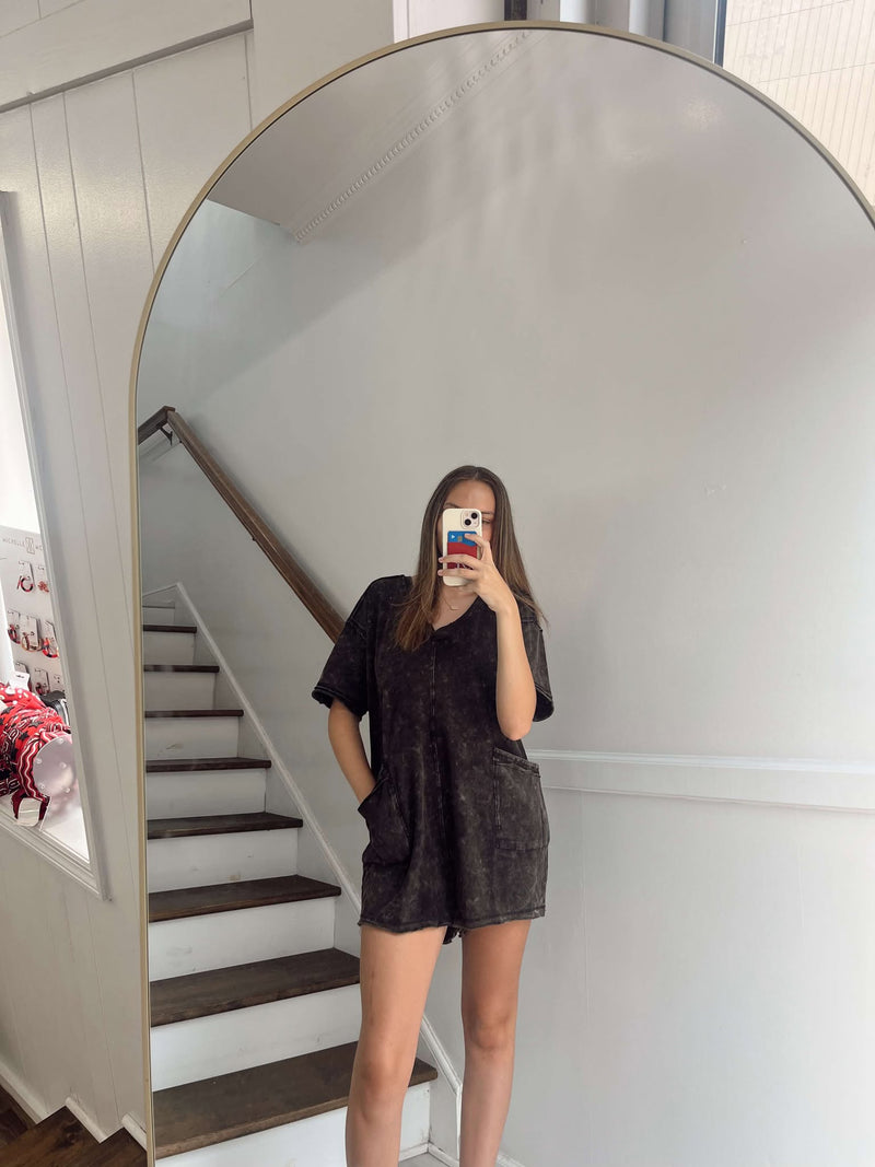 Black Mineral Wash Romper Tee