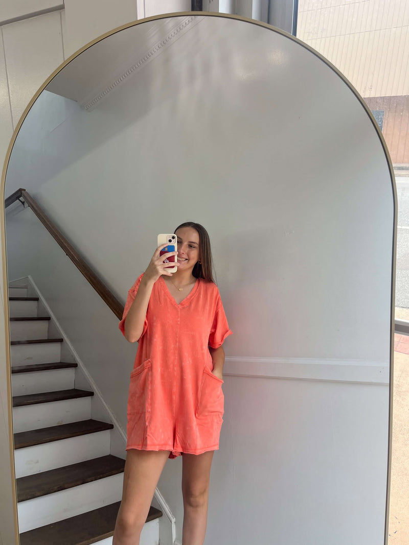 Coral Mineral Washed Tee Romper