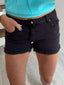 Black Frayed Denim Shorts