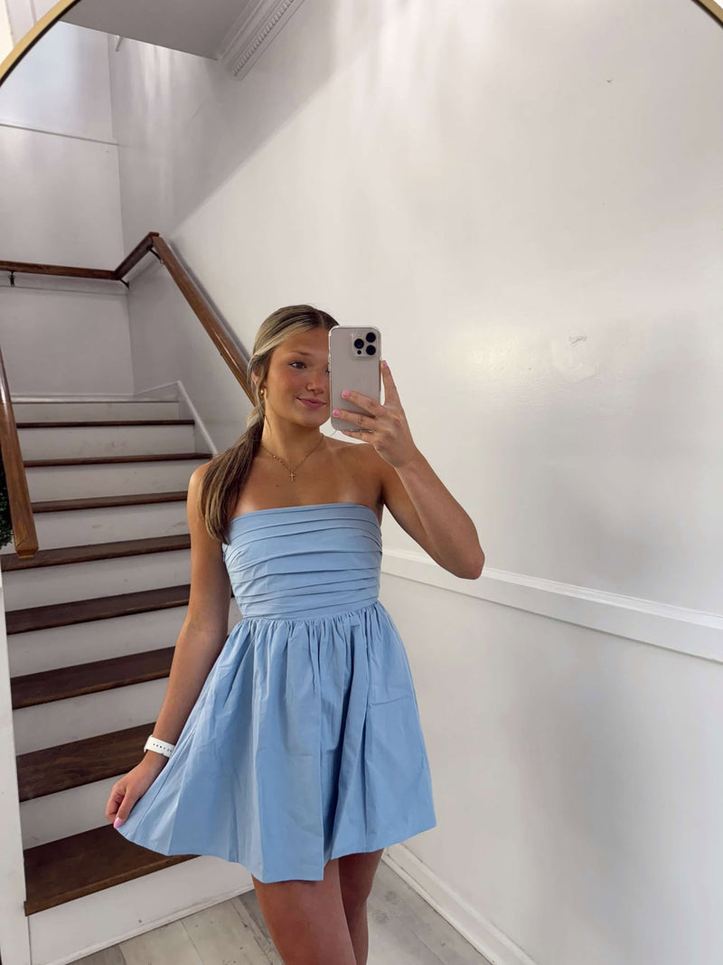 Strapless Pleated Detail Mini Dress