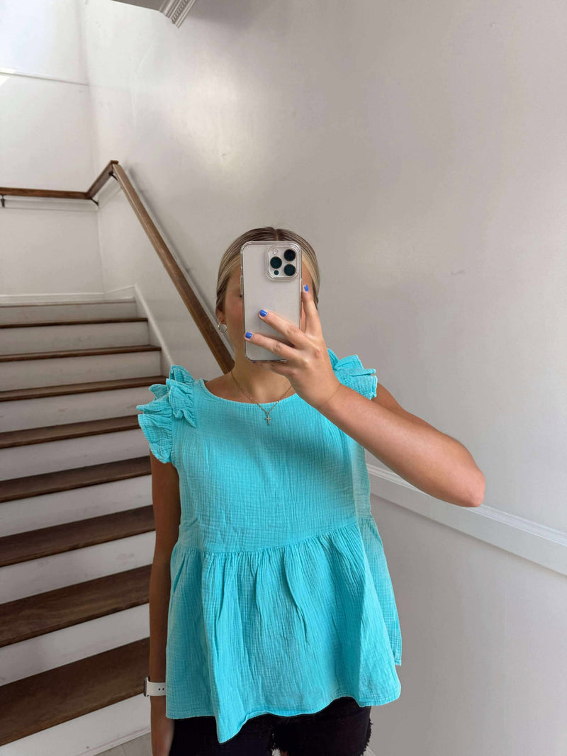 MINT TIERED RUFFLE PEPLUM SHIRT