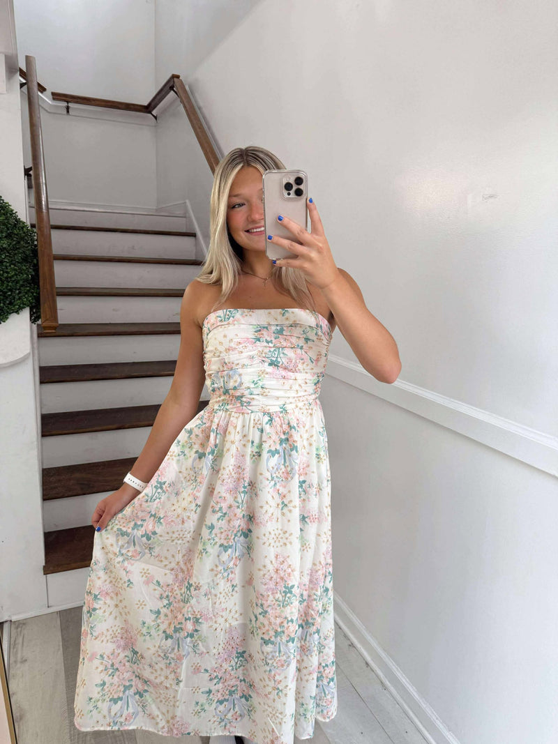 Floral Print Eyelet Sleeveless Midi Dress