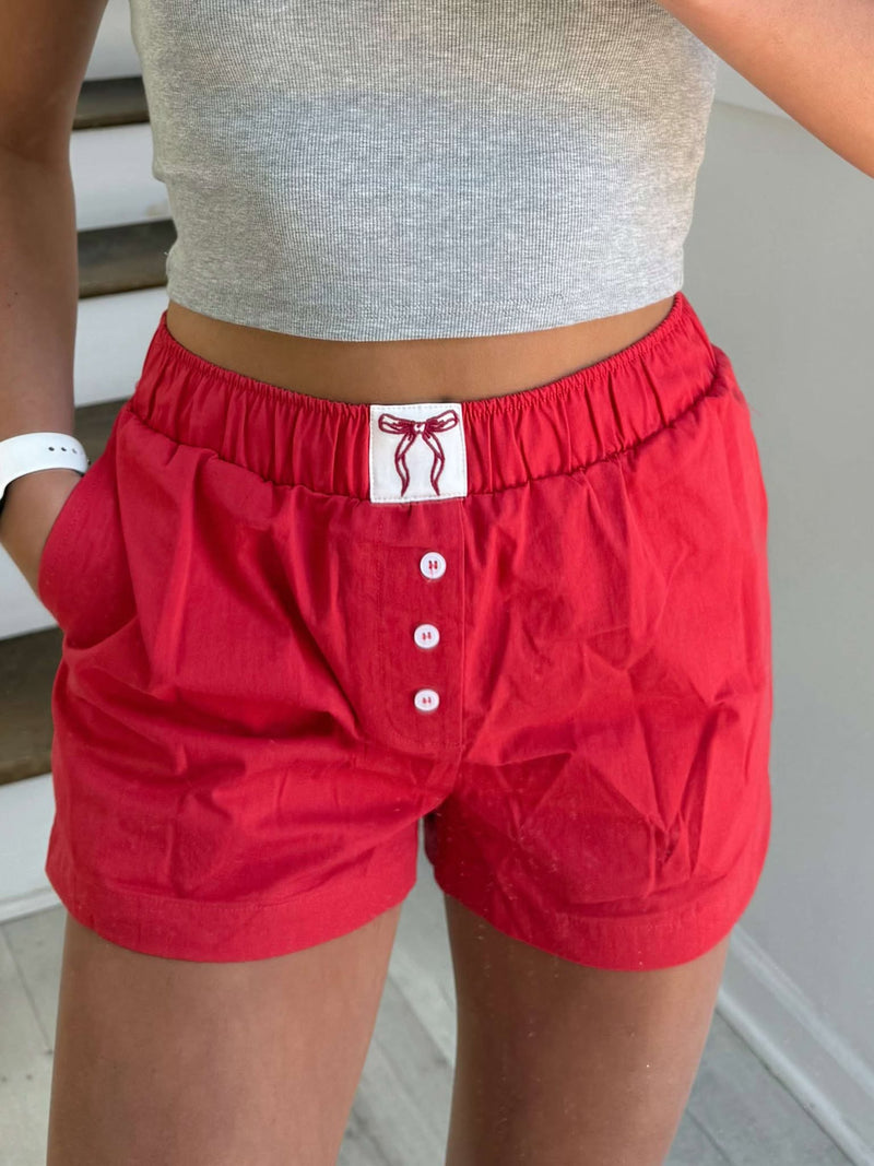 Red High Waisted Boxy Shorts