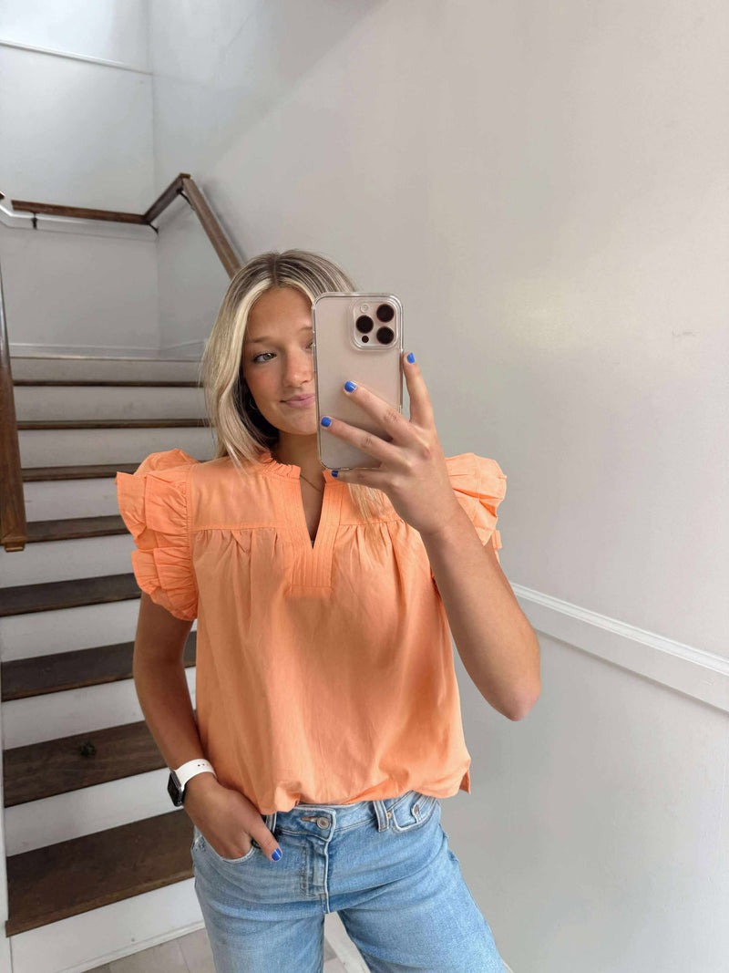 Salmon ruffly shoulder top