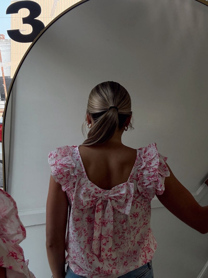 Floral Ruffle Bow Back Blouse
