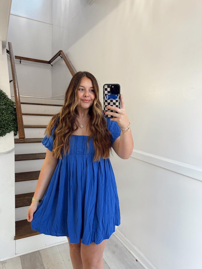 Puff sleeve mini blue dress