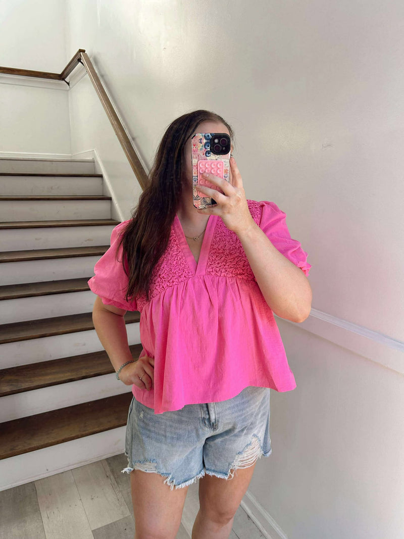 honeycomb Smocking Babydoll Blouse