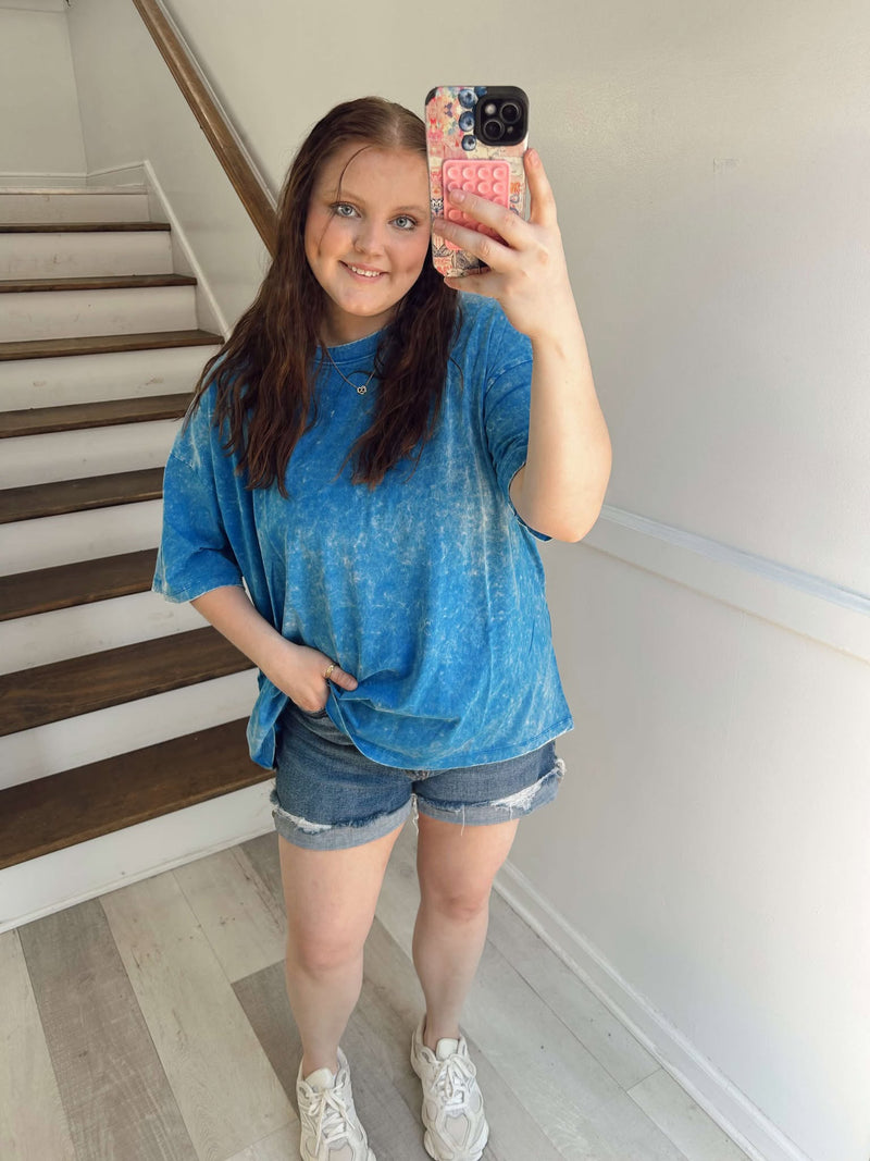 Cobalt Blue Acid Washed Tee