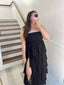 Black Gauze Tiered Dress