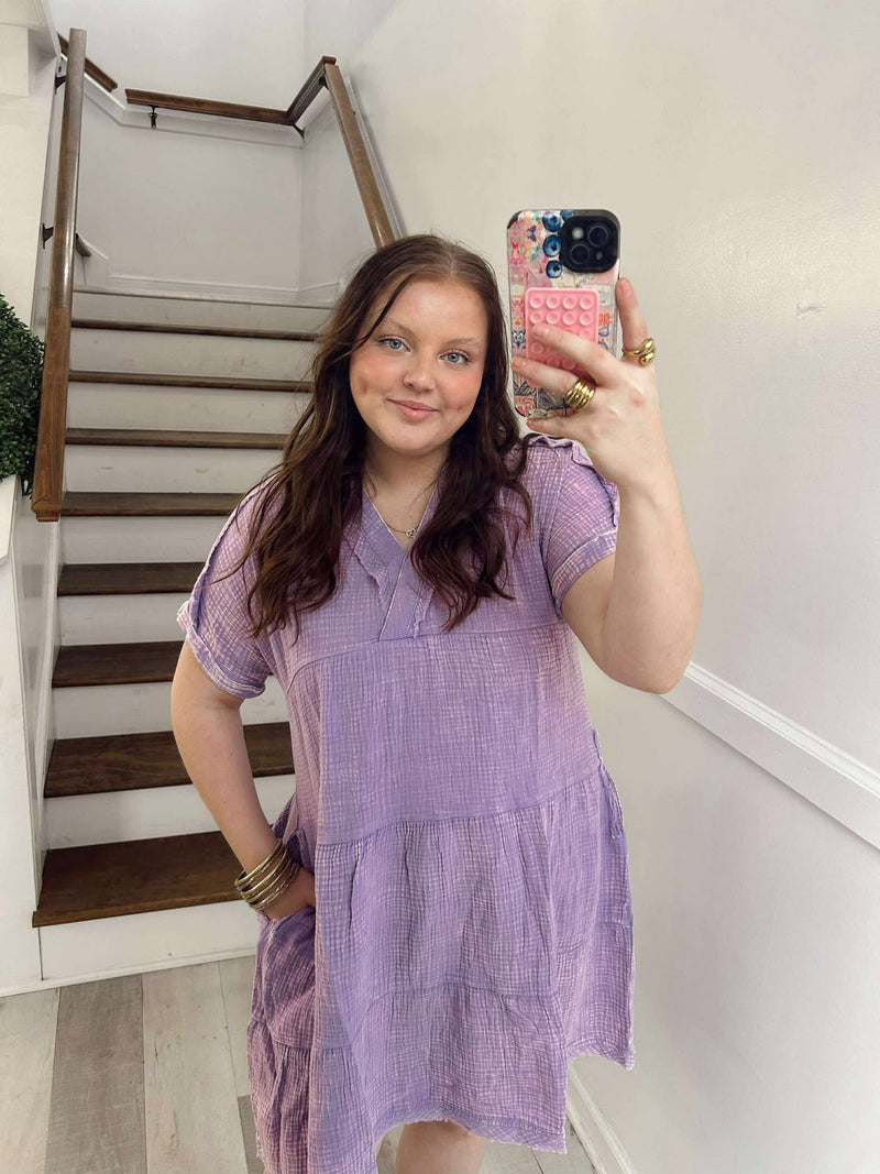 LAVENDER V-NECK DRESS