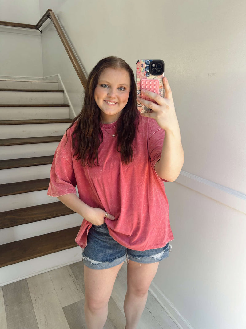 Pink Acid Washed Tee