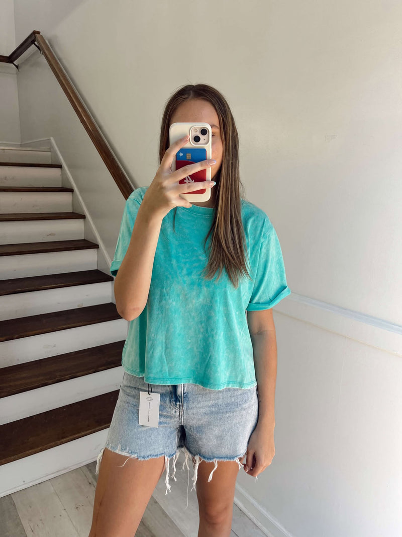 Coastal Blue Acid Cropped Tee