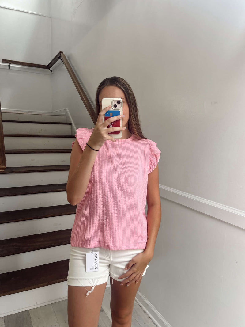 Blush ruffle sleeve top