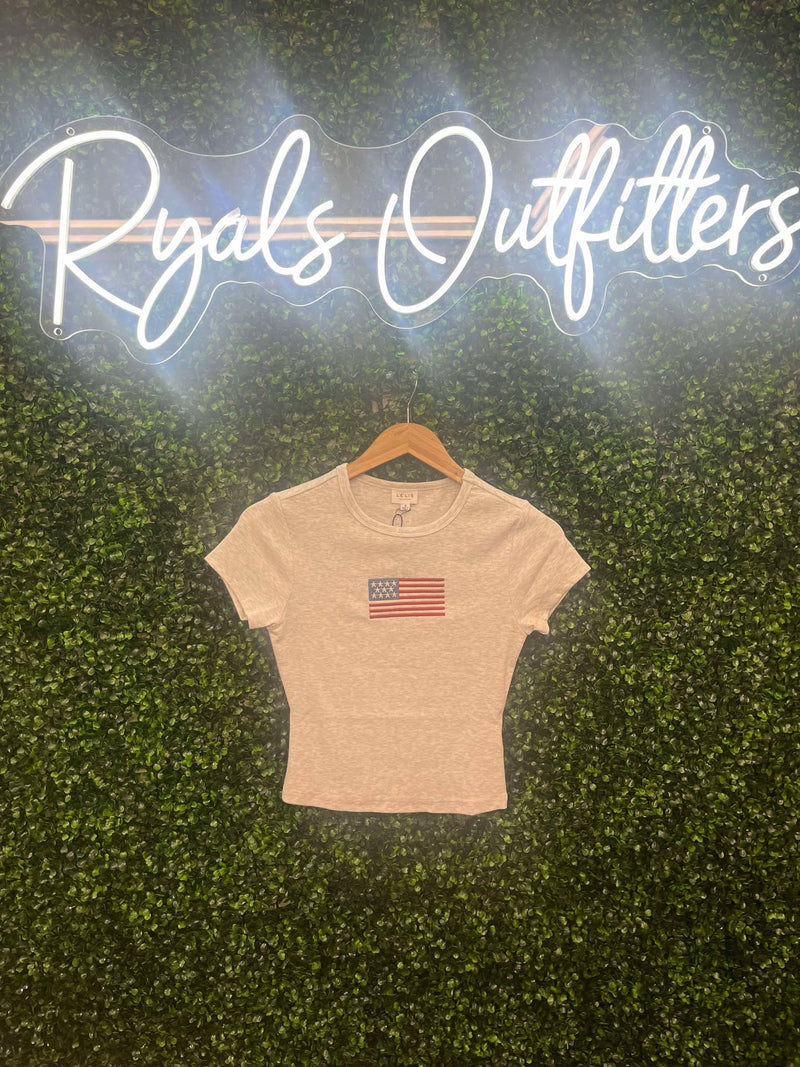 Heather Grey American Flag Baby Tee