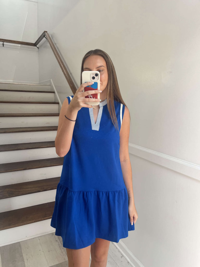 royal blue tennis dress HDE Womens Plus Size Athletic Workout with Built-in Shorts & Bra with a white trim Features a quarter zip ROYAL TENNIS DRESS Ryals