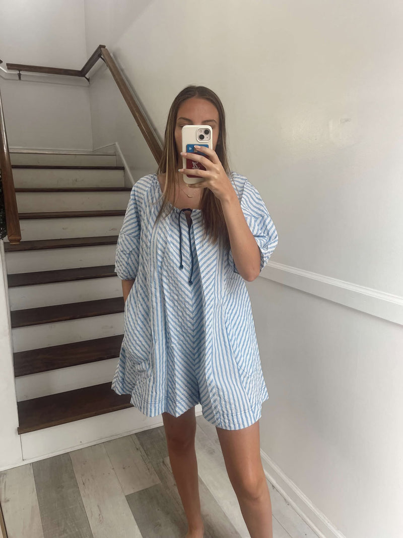 SEERSUCKER BLUE & WHITE ROMPER