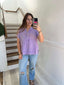 lavender double gauzed button neck top