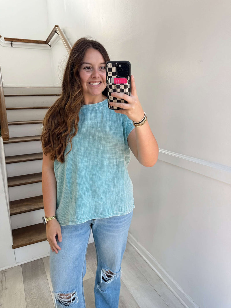 dusty teal double gauzed top