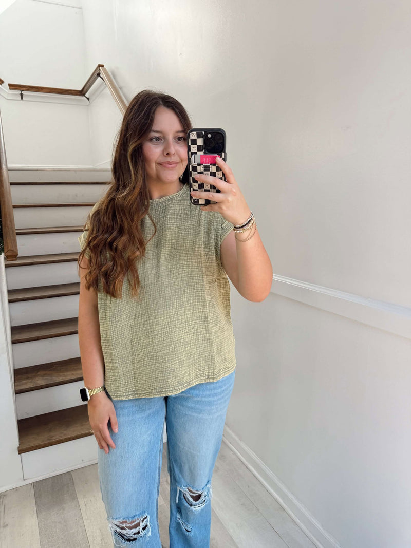 olive double gauzed top