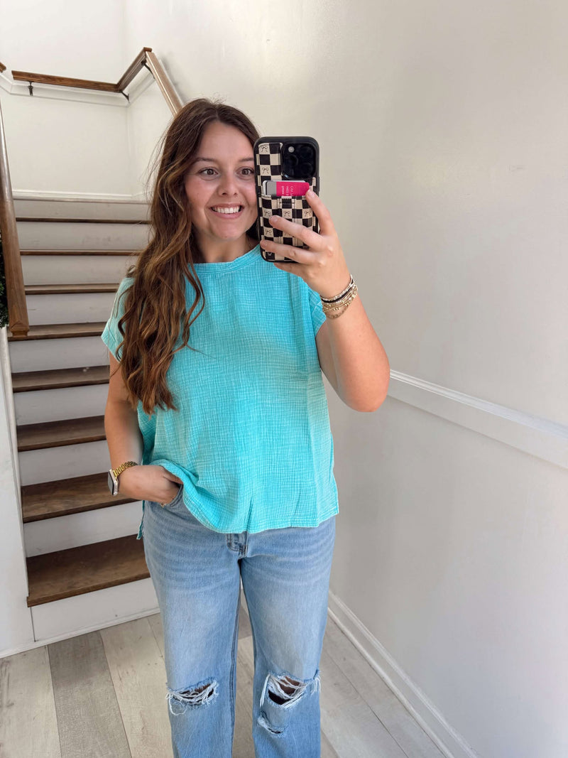 Mint sky double gauzed top