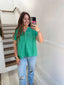 Kelly green double gauzed button neck top