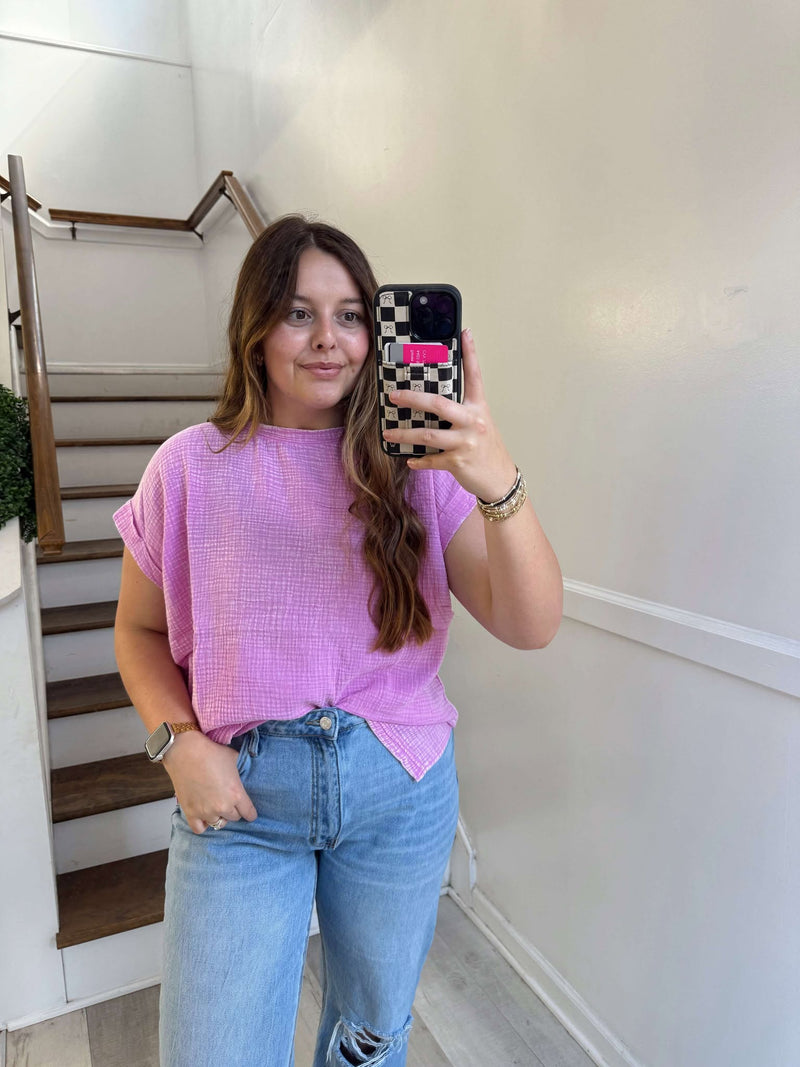Bright mauve double gauzed top