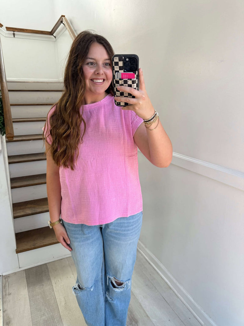 candy pink double gauzed top