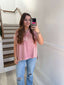 mauve double gauzed button neck top