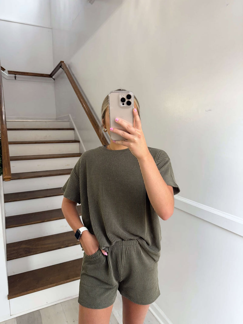 Olive Ribbed Set