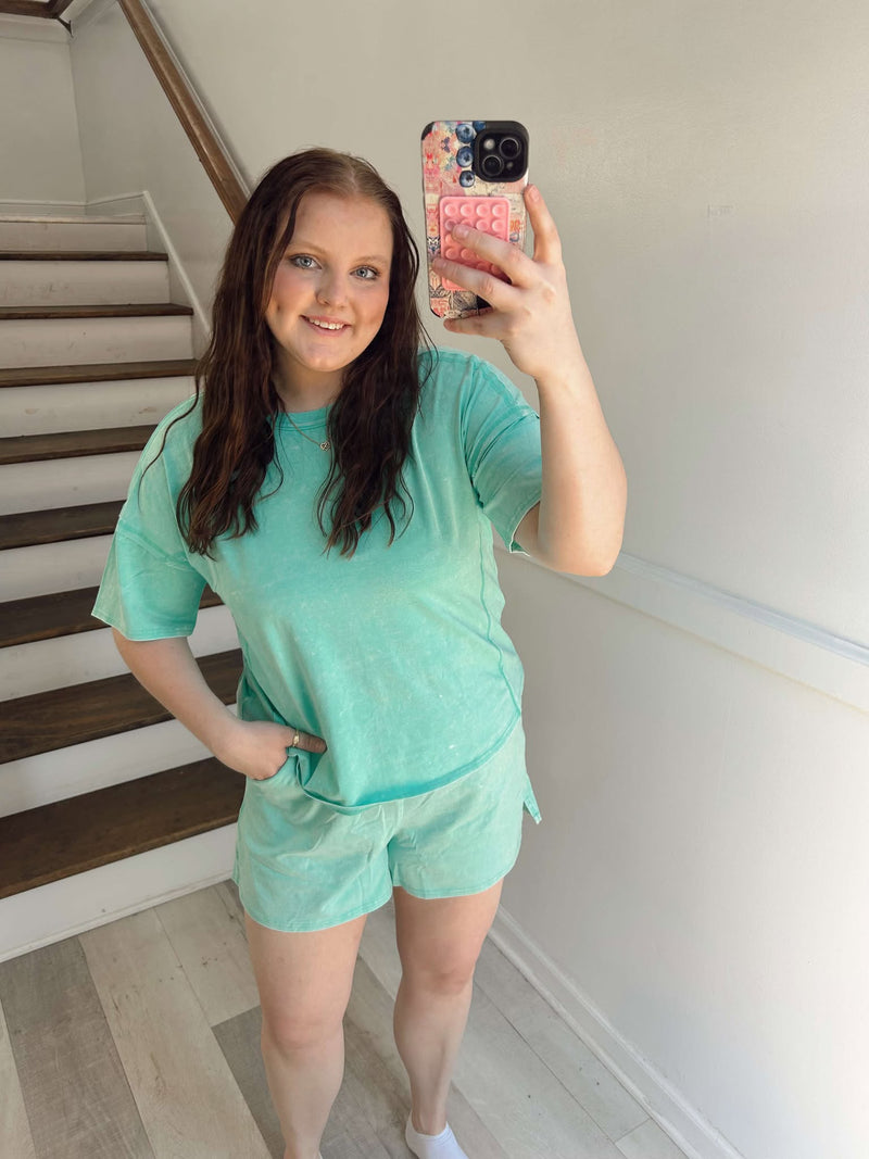 Mint Green Acid Washed Set